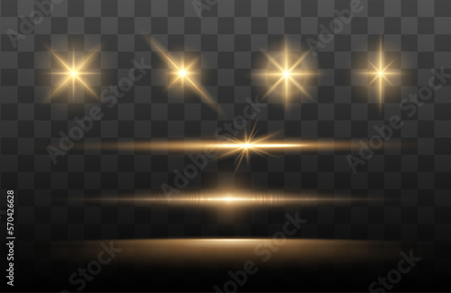 Set of Shine glowing stars. Vector Golden Sparks isolated.