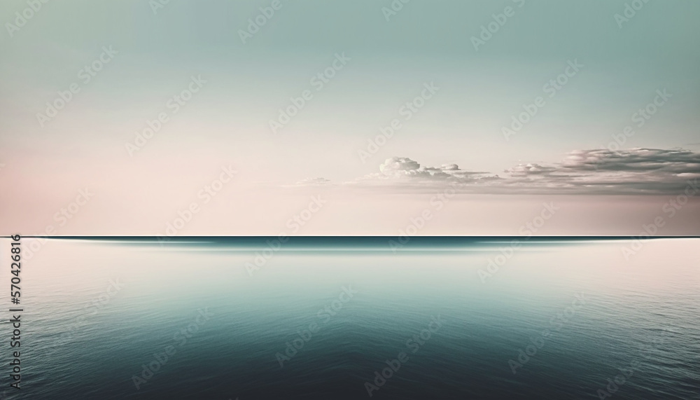 Naklejka premium Calm ocean and peaceful sky, minimalist. generative AI