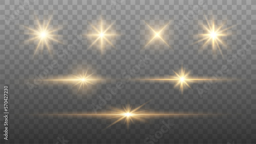 Set of Shine glowing stars. Vector Golden Sparks isolated. © ket4up