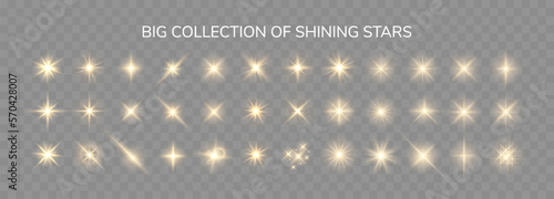 Set of Shine glowing stars. Vector Golden Sparks isolated.