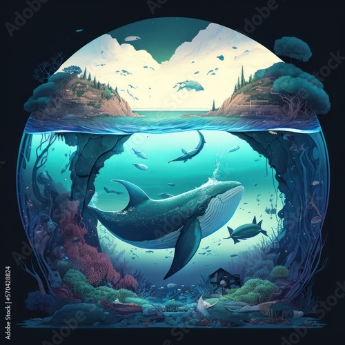  Ilustração científica da natureza, vida marinha, rainflorest, cientific illustration, GENERATIVE AI photo