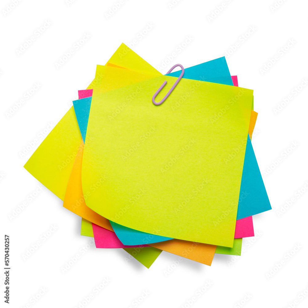 Vibrant paper office labels set against a white backdrop Vibrant paper office labels set against a white backdrop