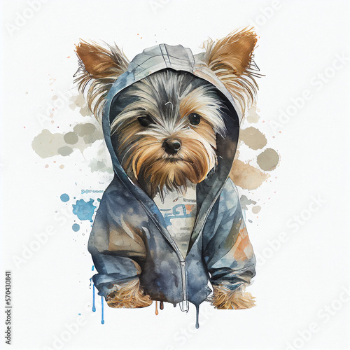 Yorkshire Terrier wearing hoodie watercolor