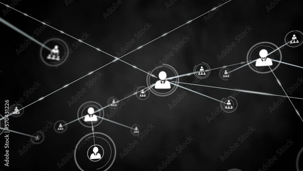 Animation of profile icons connected with lines against abstract background Animation of profile icons connected with lines against abstract background