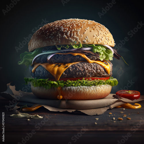 Tasty Beef Burger. Illustration Generative AI