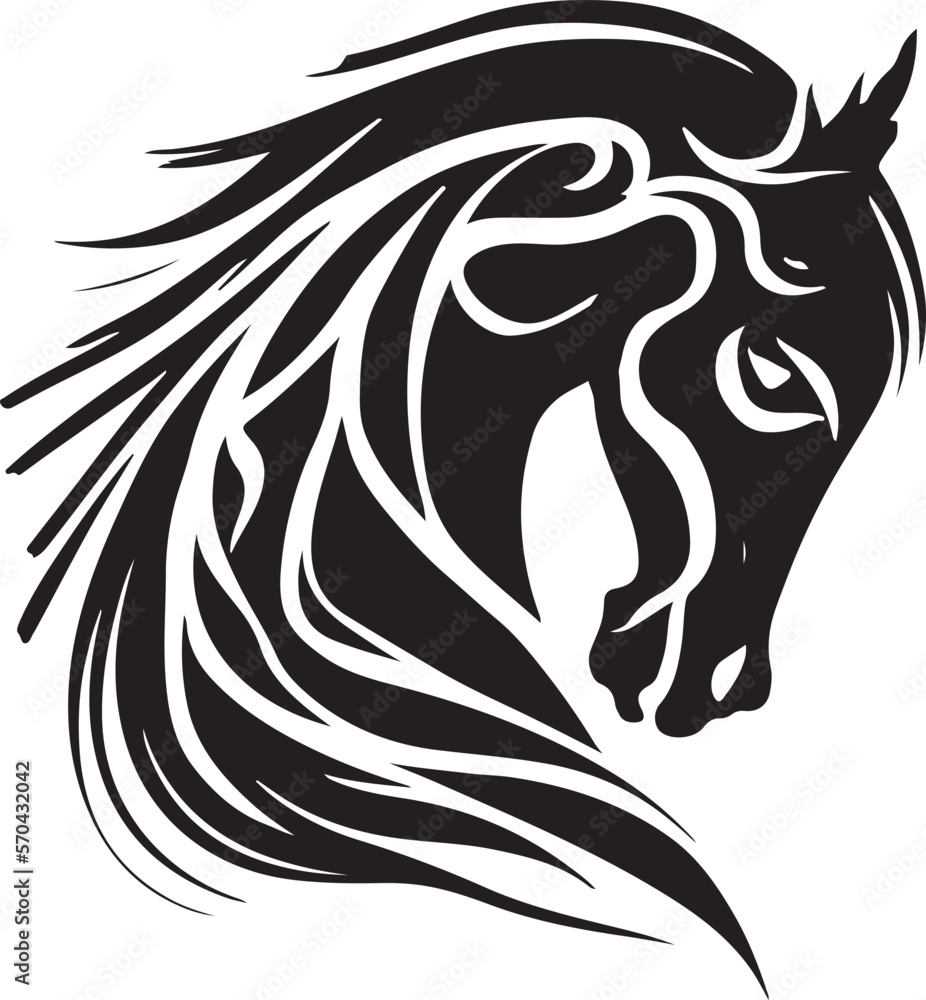 Vector silhouette of a horses head with ornament