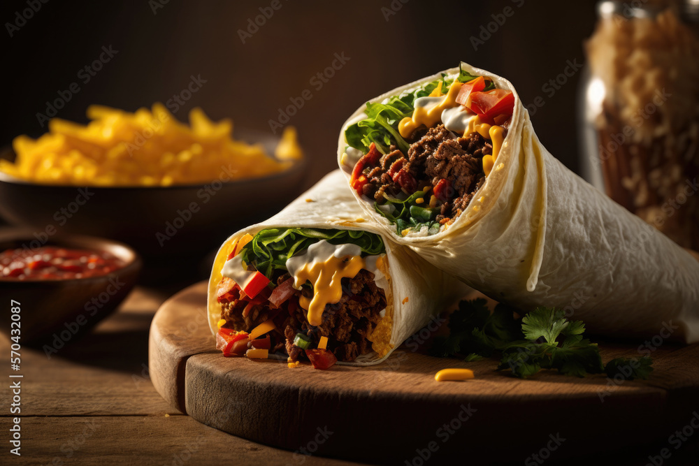 Burritos wraps with beef and vegetables Illustration Generative AI ...