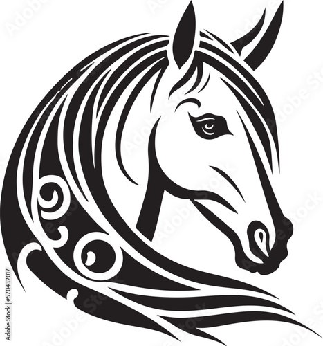 Vector silhouette of a horses head with ornament