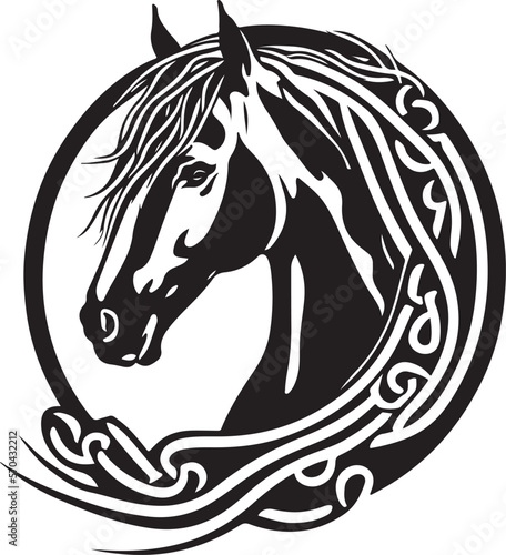 Vector silhouette of a horses head with ornament
