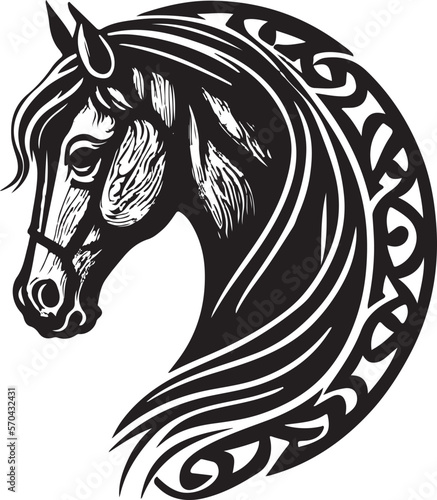 Vector silhouette of a horses head with ornament