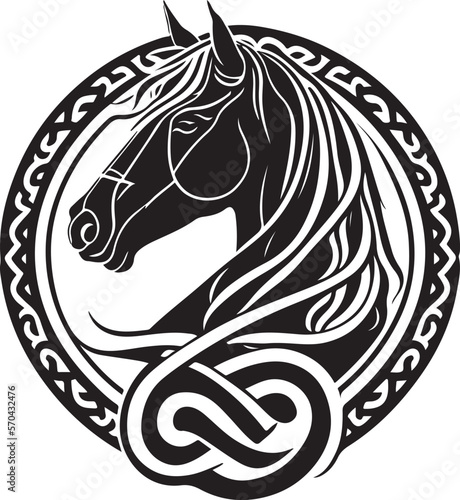 Vector silhouette of a horses head with ornament