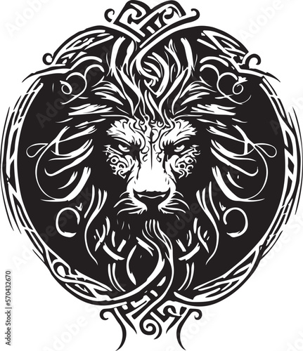 Lion ethnic graphic style with celtic ornaments. Vector illustration