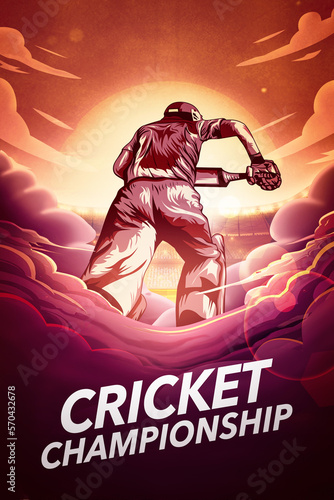 vector illustration of cricket player playing with bat. Batsman Playing In Action Abstract background 3d illustration