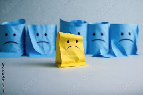 Sad smiley faces.
Emotional contagion, mood spread concept, generative AI