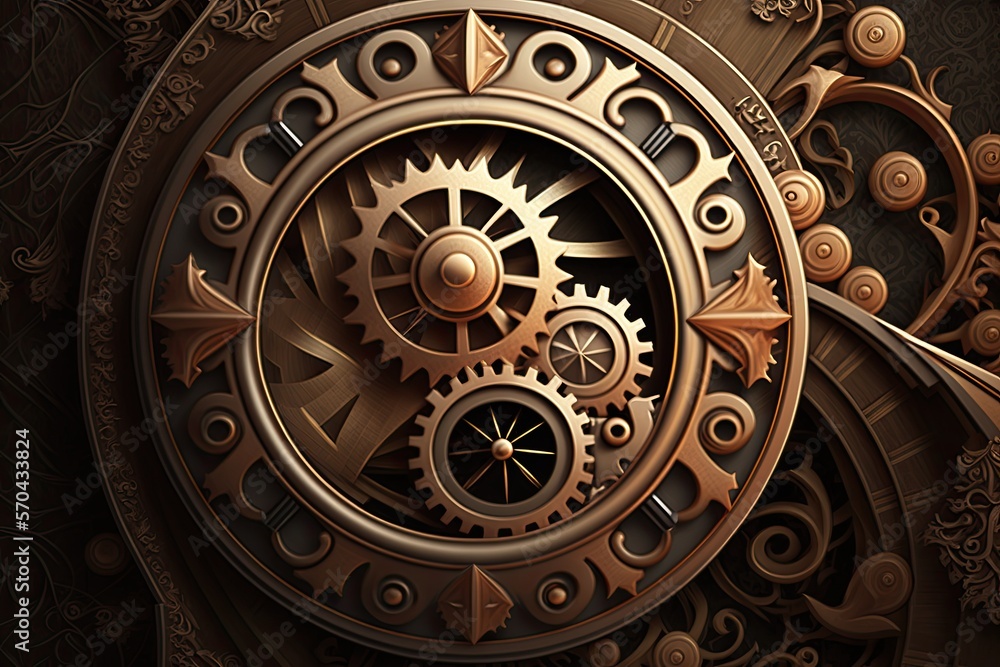 steampunk gears background and banner for web sites, ai