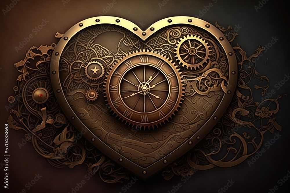 Fototapeta premium steampunk heart, valentine love, ai
