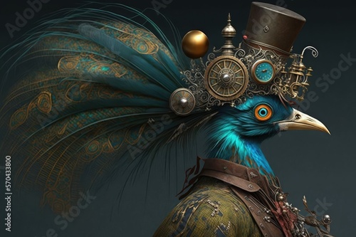 steampunk peacock, ai photo