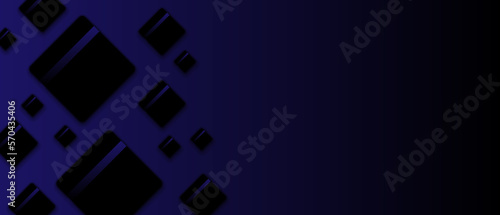 Dark blue background with squares and shadow. Modern abstract horizontal banner