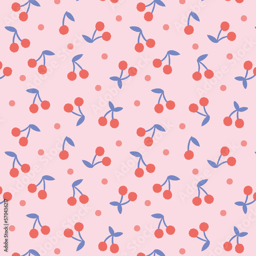seamless Hand drawn  cherry pattern. two color way great for baby textile or clothes. 
