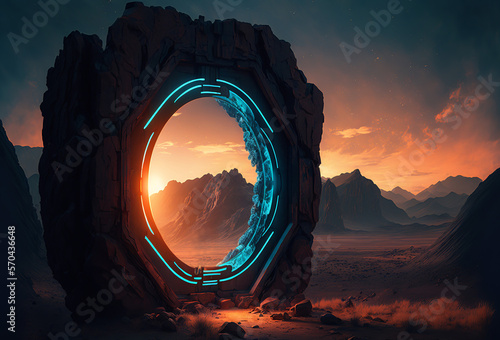 Science fiction glowing portal to another dimension. Generative ai