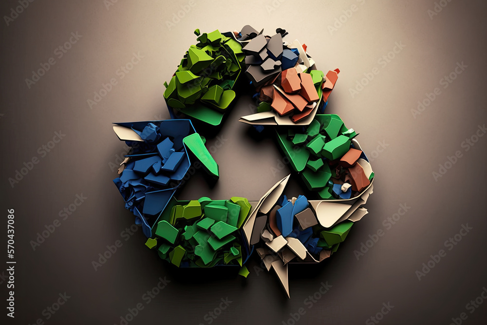 Recycling logo. 3D render. Generative AI