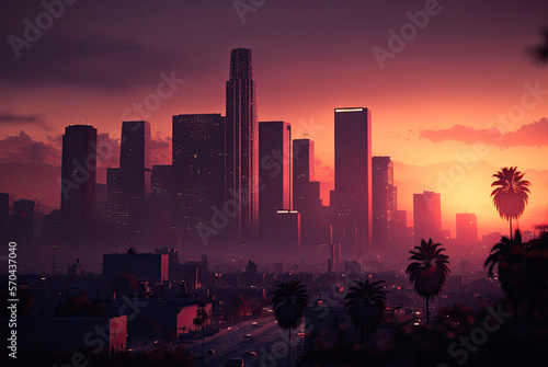 Photo Los Angeles skyline at sunset. Generative AI