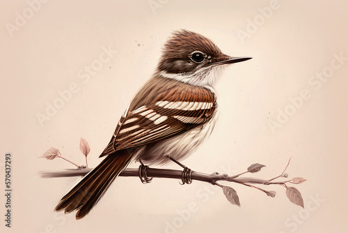 tecnical drawning, bird illustration, white bellied flycatcher, generative AI photo