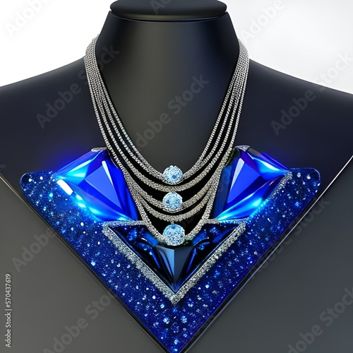 blue and silver jewelry, chain, pearl, accessory, black, neck, accessories, glamour, display, gem, gift, decoration, pendant, generative ai