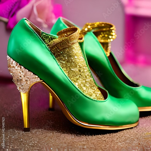 pair of female shoes, clothing, elegant, style, red, accessory, glamour, foot, stylish, pair, isolated, wear, fashionable, generative ai