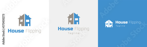 Home flipping business logo design set, residence renovation service modern logotype symbol, real estate service emblem concept, editable commercial illustration, building makeover branding, brand