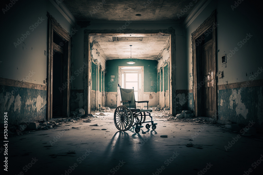 Wheelchair with ghost in abandoned hospital genarative AI  Stock-Illustration | Adobe Stock