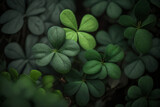 Four leaf clover, Clover Leaves for Green background with three-leaved shamrocks. st patrick's day background, holiday symbol, Earth Day, AI 