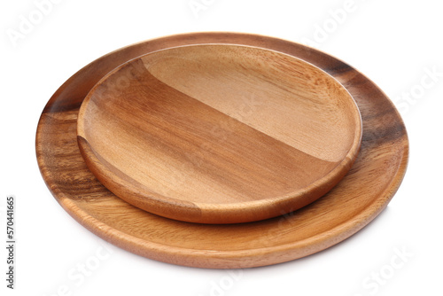 Two new wooden plates on white background