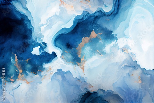 Beautiful blue marble background, watercolor style, AI Generated © Катерина Євтехова