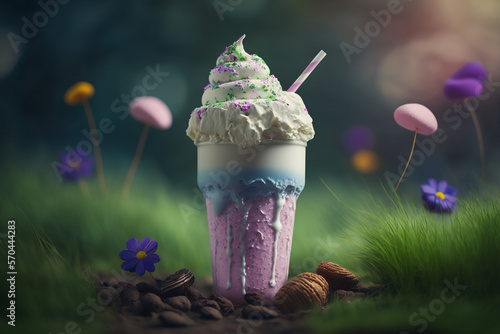 Milkshake on nature background genarative AI photo