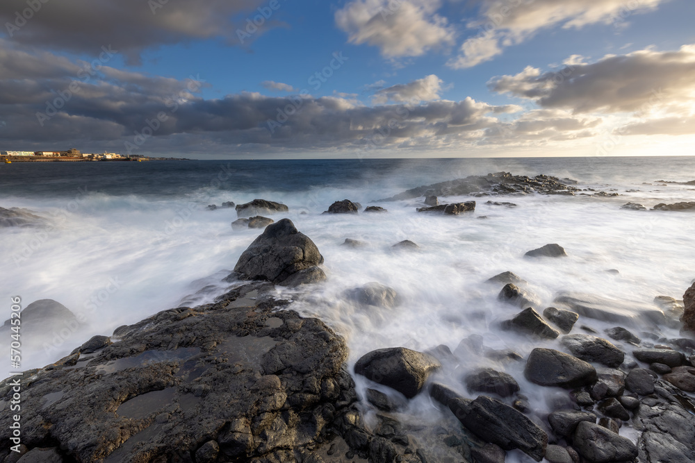 Magic sunrise at Punta de Silva with waves hitting the rocks. Magic sunrise at Punta de Silva with waves hitting the rocks.