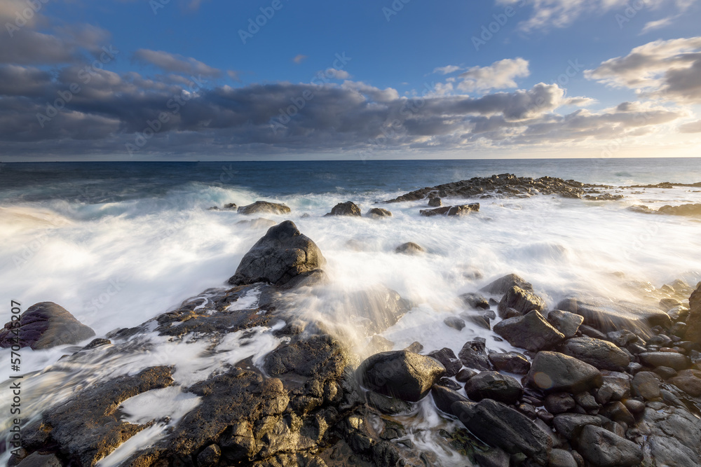 Magic sunrise at Punta de Silva with waves hitting the rocks. Magic sunrise at Punta de Silva with waves hitting the rocks.