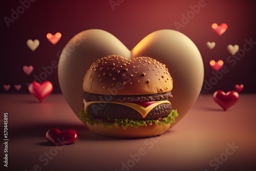 Hamburger and decoration valentines day background genarative AI photo