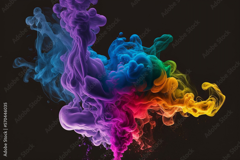 Obraz premium Colorful smoke on black background, Happy Holi, AI