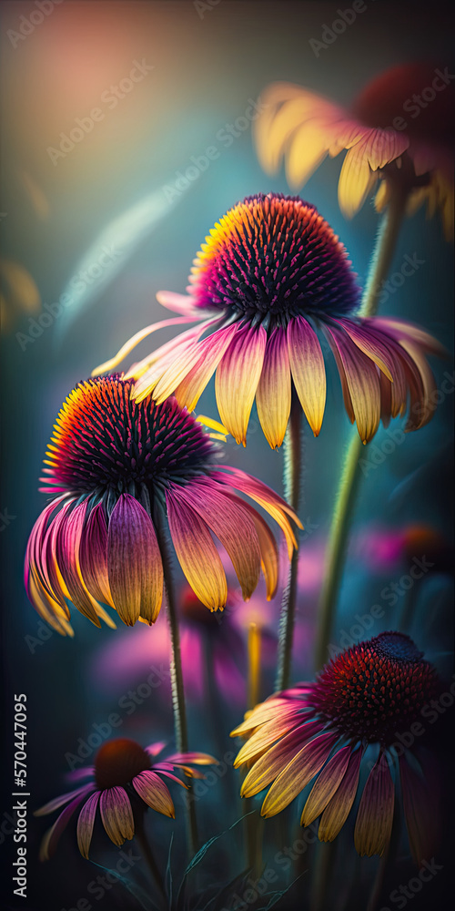 close up of coneflowers - generative ai close up of coneflowers - generative ai