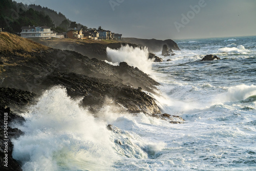Huge waves during a King tide, near Depoe Bay on the Oregon coast
