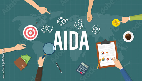 aida analysis marketing business with hand people work together view from top