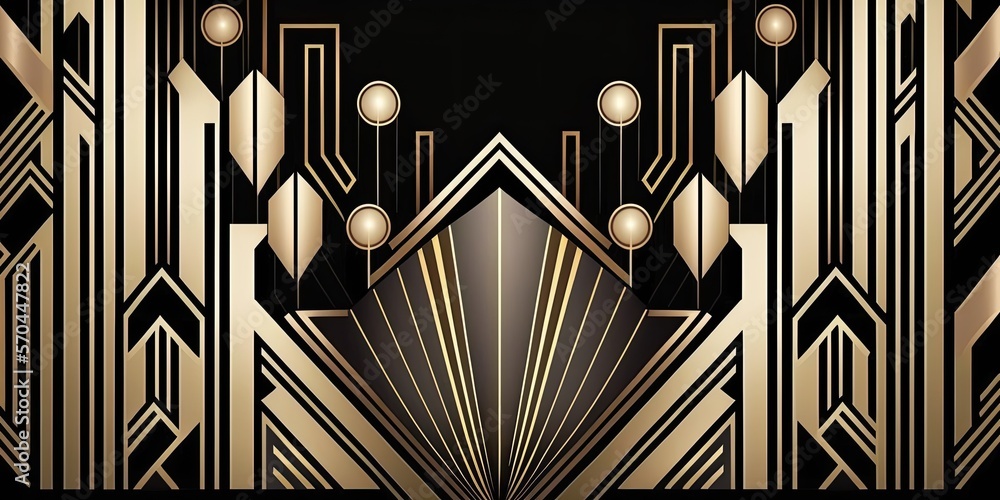 Abstract Art Deco. Great Gatsby 1920S Geometric Architecture Background.  Retro Vintage Black, Gold, And Silver Roaring 20S Texture. Stock  Illustration | Adobe Stock