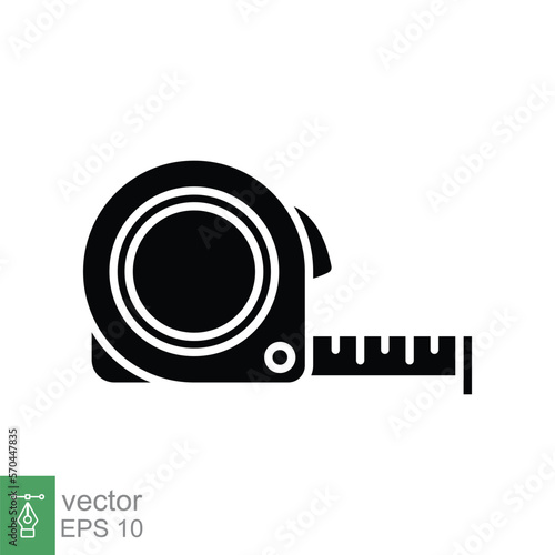 Measure tape icon. Simple solid style. Glyph, meter silhouette, length, metric, size concept for app and web. Vector illustration isolated on white background. EPS 10.
