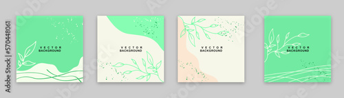 Minimal social media post template. Abstract green organic shape floral background. Vector background. Editable vector illustration.