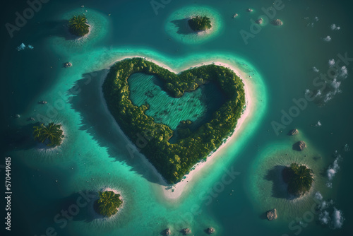 heart shaped island. sketch art for artist creativity and inspiration. generative AI © ReisMedia