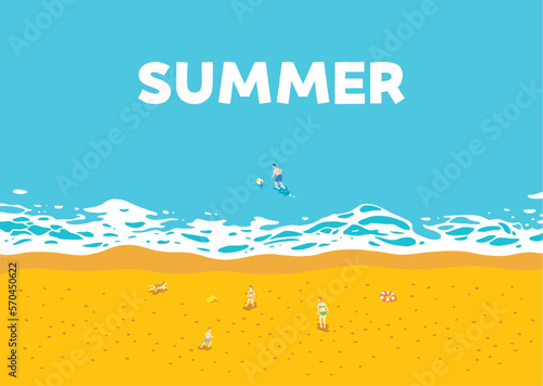 素材_背景_海_波打ち際_横_家族_summer