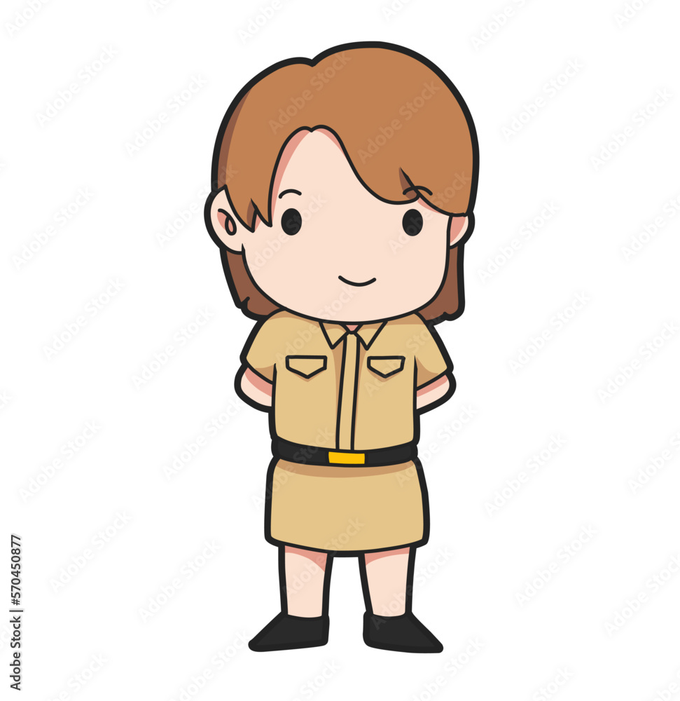 cartoon illustration cute of employee, teacher and female worker characters. over a white background