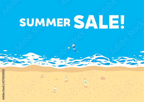 素材_背景_海_波打ち際_横_青_家族_summer sale