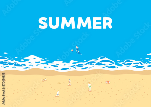 素材_背景_海_波打ち際_横_青_家族_summer